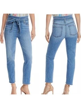 7 For All Mankind Roxanne Paper-Bag-Waist Skinny Jeans in Bright Bluejay Size 30